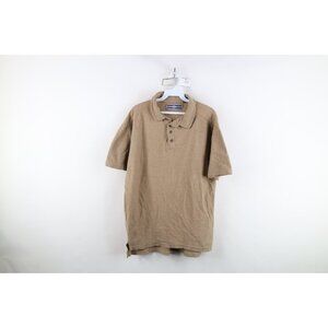 Vintage 90s Streetwear Mens Large Faded Blank Knit Golf Polo Shirt Beige Tan